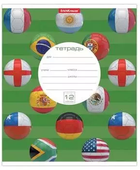 Тетрадь 12 л., ERICH KRAUSE, клетка, обложка мелованный картон, "The Champions"