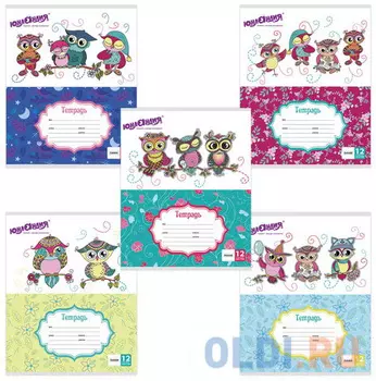 Тетрадь 12 л. ЮНЛАНДИЯ, линия, обложка картон, УМНЫЕ СОВЫ, 104912
