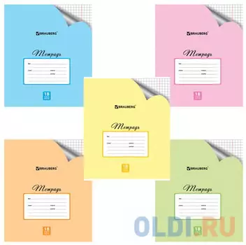 Тетрадь 18 л. BRAUBERG ЭКО, клетка, обложка офсет, ПАСТЕЛЬНАЯ С УГОЛКОМ, 402804