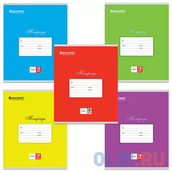 Тетрадь 18 л. BRAUBERG КЛАССИКА, линия, обложка картон, АССОРТИ (5 видов), 401992