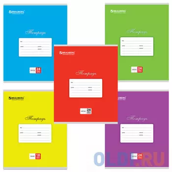 Тетрадь 24 л. BRAUBERG КЛАССИКА, клетка, обложка картон, АССОРТИ (5 видов), 401993