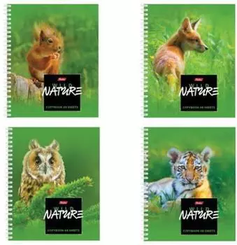 Тетрадь 48 л., HATBER, гребень, клетка, обложка мелованный картон, "Wild Nature"