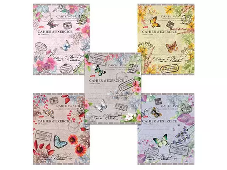 Тетрадь 48 л,. HATBER, клетка, фактурное тиснение, "Salut, France!"