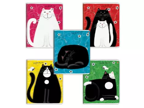 Тетрадь 48 листов, АЛЬТ, клетка, фольга, гибридный лак, "Кошки-матрешки", 7-48-848 (5 видов)