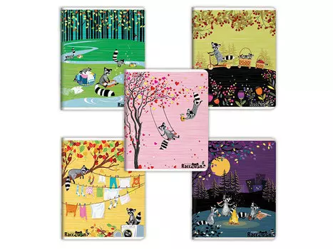 Тетрадь 48 листов, АЛЬТ, клетка, конгрев, фольга, гибридный лак, "Веселые еноты", 7-48-222 (5 видов)