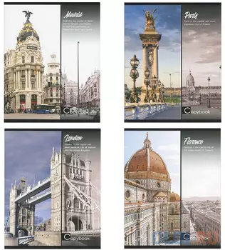 Тетрадь ACTION! ГОРОДА ЕВРОПЫ, мелованный картон, кл., уф-лак, ф. А5, 96 л.,4 диз.