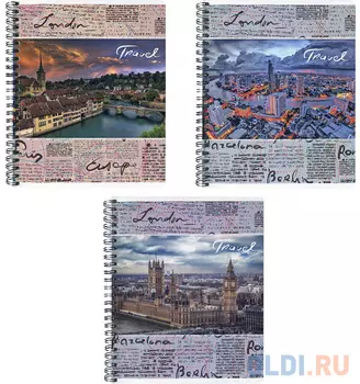 Тетрадь ACTION! ПУТЕШЕСТВИЯ, на гребне ,мелов. картон, вд-лак, кл., ф. А5, 96 л., 3 диз.