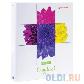 Тетрадь на кольцах 120 л. BRAUBERG А5 175х215 мм, клетка, глянцевая ламинация, "Цветы", 403278