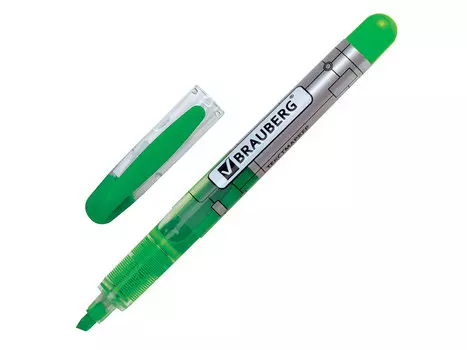 Текстмаркер BRAUBERG "Fluo Color", жидкие чернила, круглый корпус, скошенный наконечник 1-3 мм, зеленый