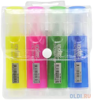 Текстмаркер Index 1 мм 4 шт зеленый синий розовый желтый IMH100/4