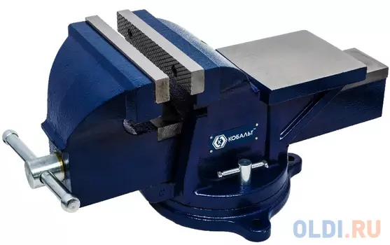 Тиски КОБАЛЬТ 246-005 слесарные поворотные ширина губок 200мм захват 220мм 35кг наковальня коробка