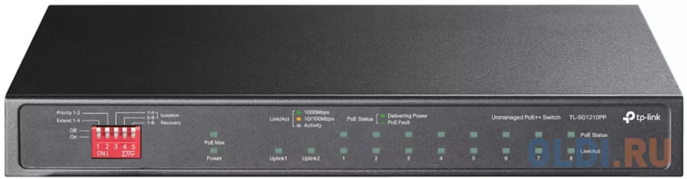 TP-Link TL-SG1210PP, Настольный коммутатор с 9 гигабитными портами (6 портов PoE+, 2 порта PoE++, 1 комбо порт RJ45/SFP), 802.3af/at/bt 3-го типа, бюд