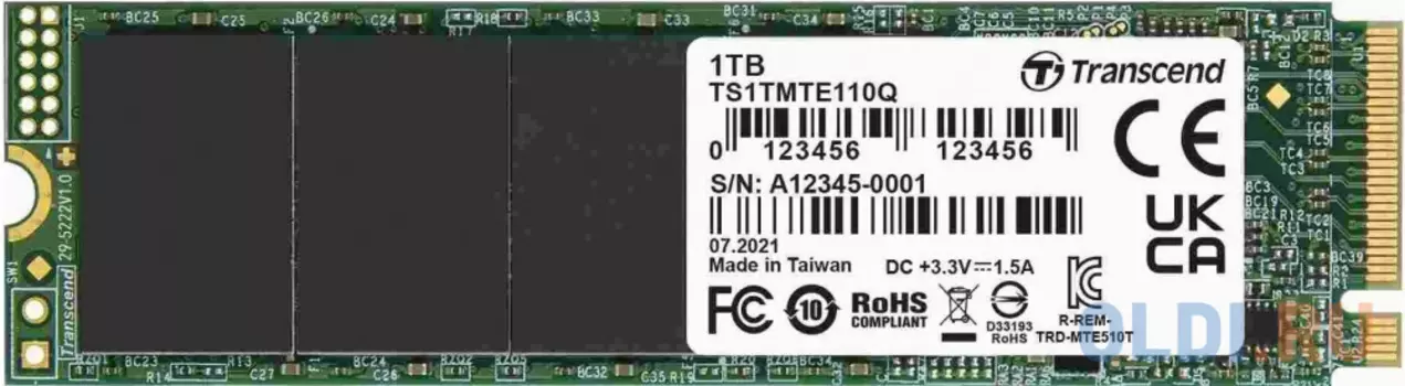 Твердотельный накопитель Transcend MTE110, M.2 (80 мм) NVMe 1.3 PCIe Gen3 x4, 3D NAND QLC, 1 Тб