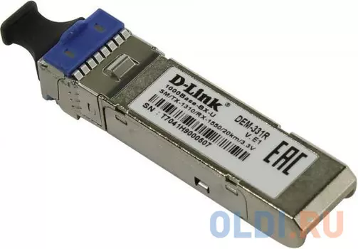 Трансивер сетевой D-Link DEM-331R/20KM/DD/E1A WDM SFP-трансивер с 1 портом 1000Base-BX-U (Tx:1310 нм, Rx:1550 нм) для одномодового оптического кабеля