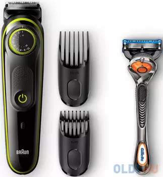 Триммер Braun BT3241 + Бритва Gillette + 1 кас черный/желтый (насадок в компл:2шт)