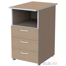 Тумба приставная "Бюджет", 400х600х740 мм, 3 ящика, полка, орех онтарио, 402657-160