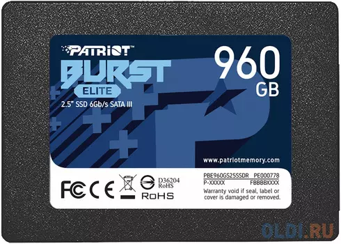 Твердотельный накопитель SSD 2.5" Patriot 960GB Burst Elite  (SATA3, up to 450/320Mbs, 800TBW, 7mm)