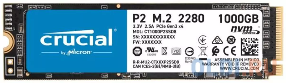 Твердотельный накопитель SSD M.2 1 Tb Crucial CT1000P2SSD8 Read 1800Mb/s Write 2400Mb/s 3D QLC NAND