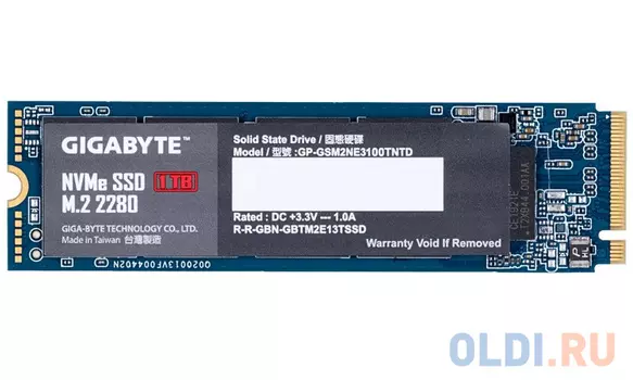 Твердотельный накопитель SSD M.2 1 Tb GigaByte GP-GSM2NE3100TNTD Read 2500Mb/s Write 2100Mb/s 3D NAND TLC