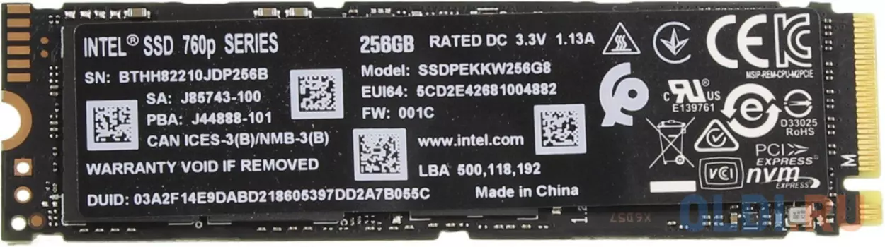 Твердотельный накопитель SSD M.2 256 Gb Intel SSDPEKKW256G801 Read 3210Mb/s Write 1315Mb/s 3D NAND TLC