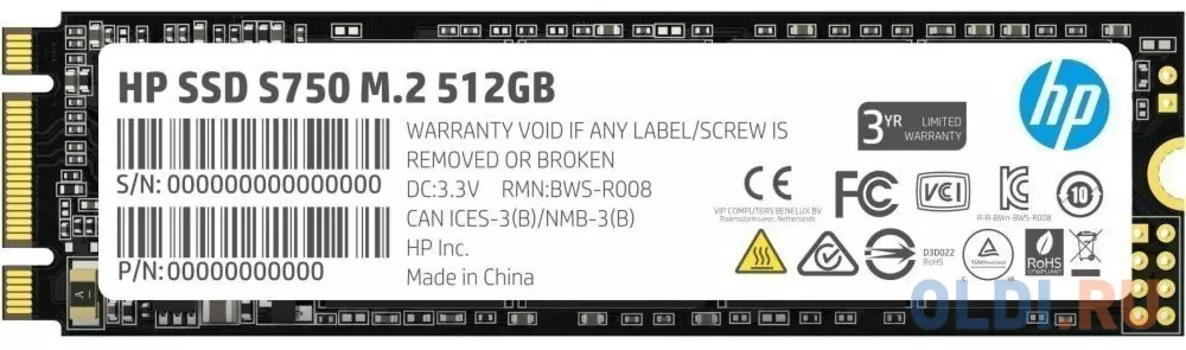 Твердотельный накопитель SSD M.2 512 Gb HP S750 Read 560Mb/s Write 520Mb/s 3D NAND TLC 16L56AA