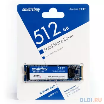 Твердотельный накопитель SSD M.2 512 Gb Smart Buy Stream E13T Read 1700Mb/s Write 1550Mb/s 3D NAND TLC SBSSD-512GT-PH13T-M2P4