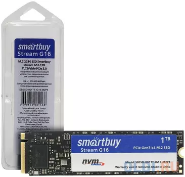 Твердотельный накопитель SSD M.2 Smartbuy 1.0Tb Stream G16 (PCI-E x4, up to 3350/2950MBs, NVMe, 3D TLC, 512TBW, iG5216, 22х80mm)