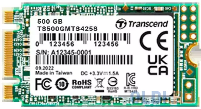 Твердотельный накопитель SSD M.2 Transcend 500Gb MTS425  (SATA3, up to 530/480MBs, 3D NAND, 180TBW, 22x42mm)