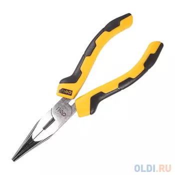 Удлиненные плоскогубцы Deli DL2106 6 Размер: 6 дюймов. Высококачественная углеродистая сталь. Двухкомпонентная ручка. Черная отделка и полир