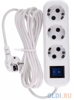Удлинитель бытовой, с заземлением и выключателем, 3м, 3 розетки, 10A, серия УХз10// Denzel