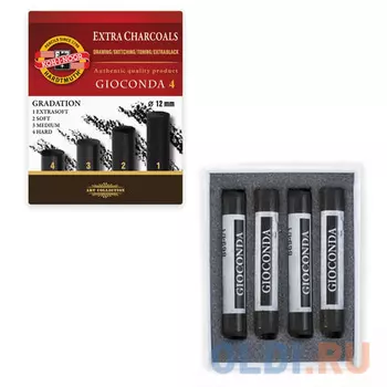 Уголь художественный для рисования Koh-i-Noor "Gioconda" 4 штуки