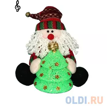 Украшение декоративное ДЕД МОРОЗ, музыкальный, со светящейся елкой, 17 см