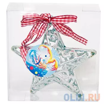 Украшение елочное ЗВЕЗДА ЗИМНИЕ УЗОРЫ, 8 см, 1 шт.1 шт. в пакете, пластик