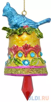 Украшение Winter Wings Колокольчик с птичкой 9 см 1 шт полирезин N180462