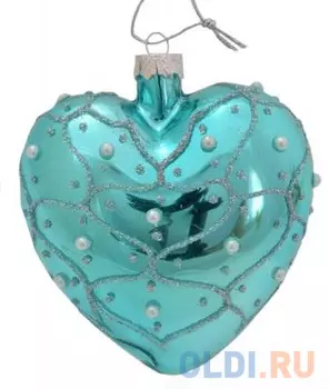 Украшение Winter Wings Сердце Жемчужная Волна 10 см 1 шт Бирюзовый стекло N07710