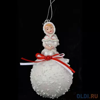 Украшение Winter Wings "Снегурочка на шаре" 11 см 1 шт белый полирезин