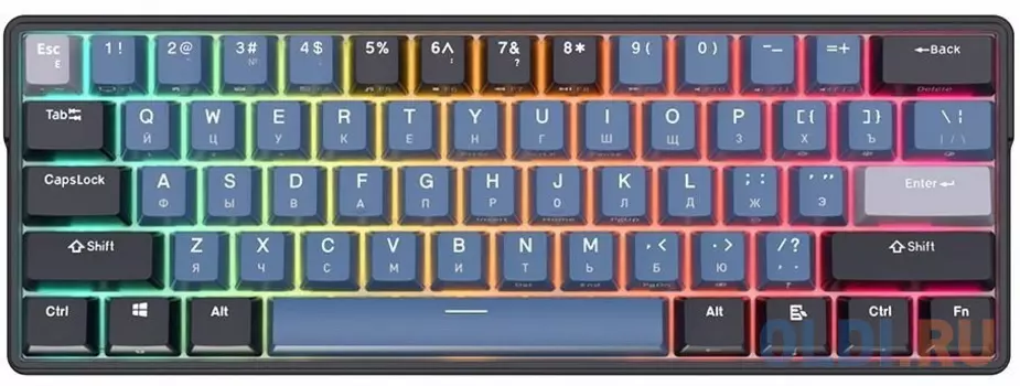 Ультракомпактная (60%) механическая клавиатура Royal Kludge RK61Plus - 3 типа подключения, 61 клавиша, чёрная (Indigo), переключатели RK Sky Cyan