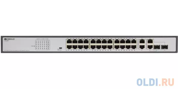 Коммутатор Origo OS2228P/370W OS2228P/370W/A1A 28x1Гбит/с 2xКомбо(1000BASE-T/SFP) 2SFP 24PoE+ 370W неуправляемый