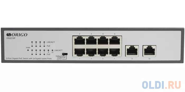 Unmanaged Switch 8x1000Base-T PoE, 2x1000Base-T, PoE Budget 120W, Long-range PoE up to 250m, 19" w/brackets