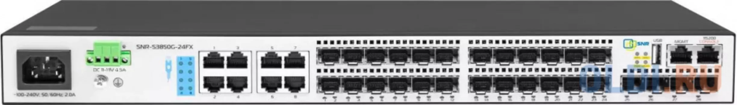 Управляемый коммутатор уровня 3, 16 портов 100/1000BaseX SFP, 8 Combo портов GE, 4 порта 1/10G SFP+, RPS DC 12V