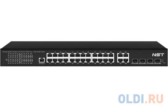 Управляемый L2 PoE коммутатор Gigabit Ethernet на 24 RJ45 PoE + 4 x GE Combo Uplink порта. Порты: 24 x GE (10/100/1000 Base-T) с поддержкой PoE (IEEE