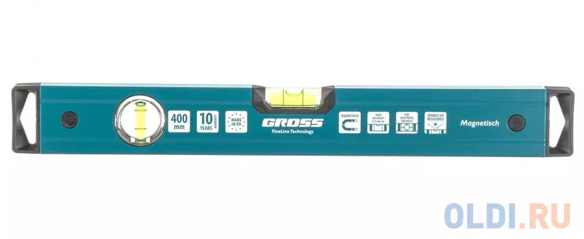 Уровень алюминиевый, 400 мм, магнит, 2 глазка, Magnetisch// Gross