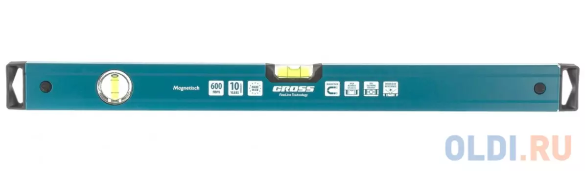 Уровень алюминиевый, 600 мм, магнит, 2 глазка, Magnetisch// Gross
