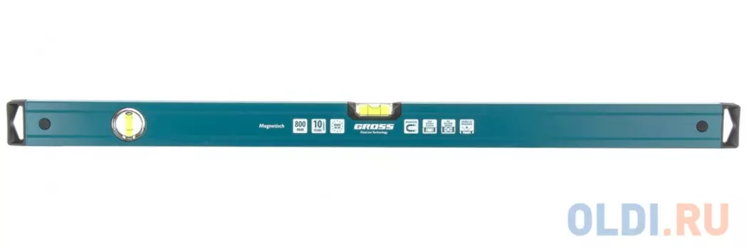 Уровень алюминиевый, 800 мм, магнит, 2 глазка, Magnetisch// Gross