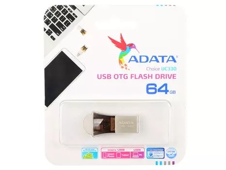 USB флешка ADATA UC330 64Gb Silver-black (AUC330-64G-RBK) USB 2.0/microUSB / 15 Мб/с / 5 Мб/с