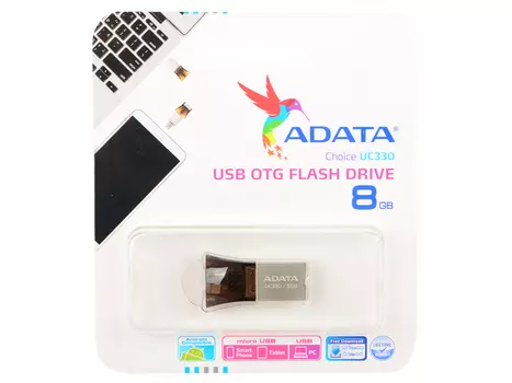USB флешка ADATA UC330 8Gb Black-silver (AUC330-8G-RBK) USB 2.0/microUSB / 18 Мб/с / 7 Мб/с