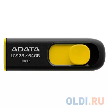 Внешний накопитель 64GB USB Drive ADATA USB 3.1 UV128 черно-желтая выдвижная AUV128-64G-RBY