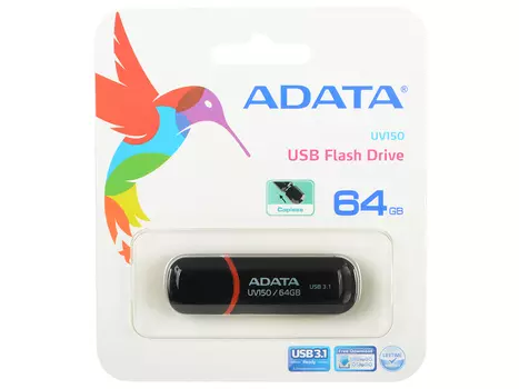 USB флешка ADATA UV150 64Gb Black (AUV150-64G-RBK) USB 3.0 / 90 Мб/с / 20 Мб/с