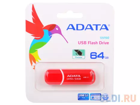 Внешний накопитель 64GB USB Drive ADATA USB 3.1 UV150 красная 90/20 МБ/с AUV150-64G-RRD