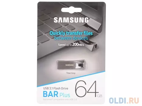 Внешний накопитель 64GB USB Drive <USB 3.1 Samsung BAR Plus (up to 200Mb/s) (MUF-64BE4/APC)